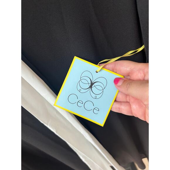 CeCe Women's Rich Black Mixed Media Bow-Neck Button-Down Dress Size 10 - Picture 8 of 9